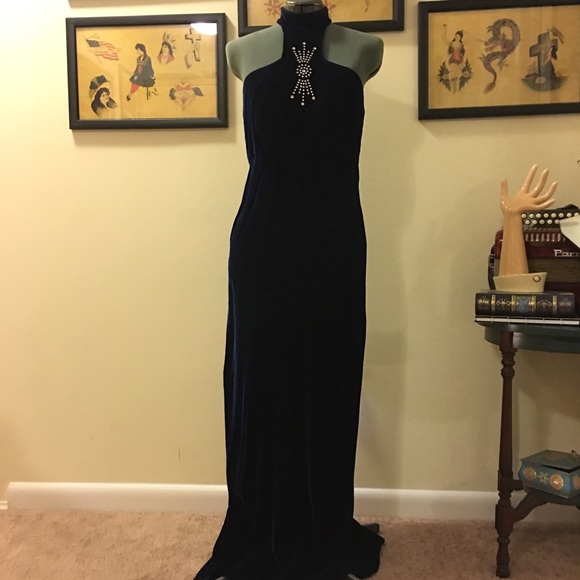 Vintage blue velvet cabaret gown - Picture 2 of 6